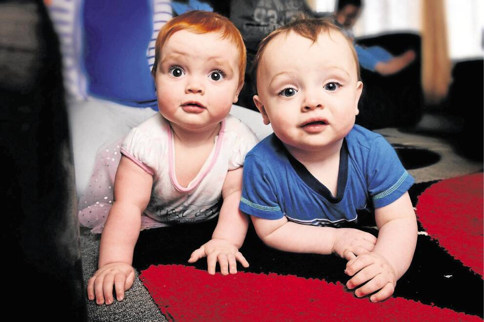 Payton and Jett Phillips, 10 months, were among the increased number of twins born in Tasmania last year compared with 2012. Picture: SCOTT GELSTON