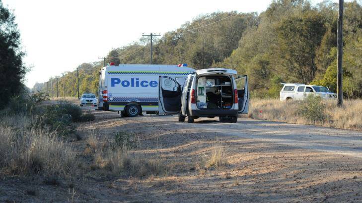 Police block off the road at Talga Lane on the Newell Highway at Croppa Creek after Tuesday's fatal shooting. Photo: Cady Anderson, Moree Champion