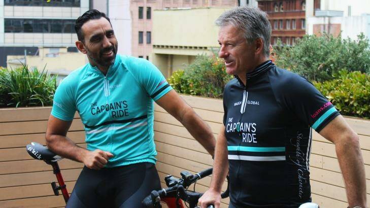 Steve Waugh with Adam Goodes, who will set off on The Captain's Ride from Mittagong to the peak of Australia, Mt Kosciuszko, later this month.  Photo: Supplied