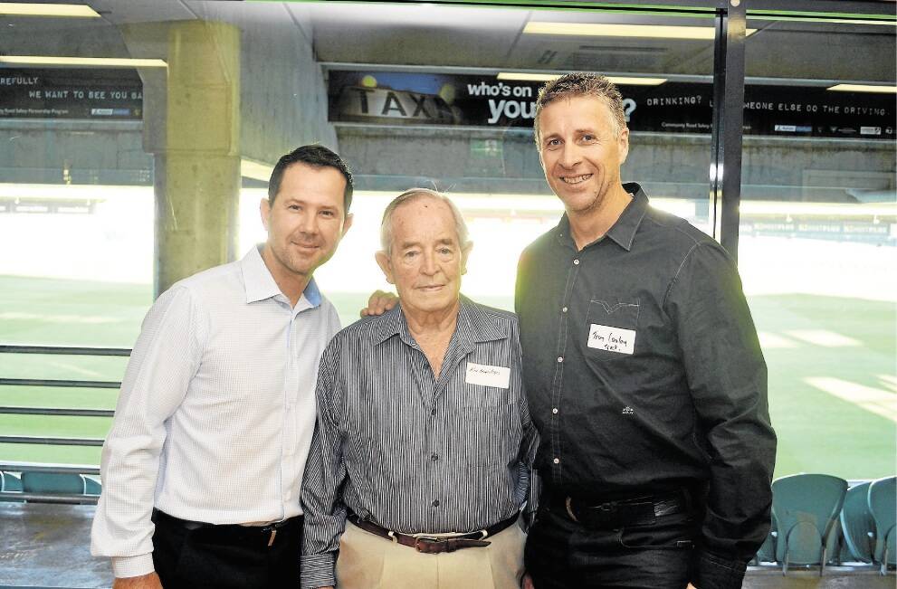 Ricky Ponting with Rex Davidson, of Riverside, and Troy Cooley, of Newnham, at the Mowbray Cricket Club's 60-year celebrations. Picture: SAMANTHA VAN ASPEREN