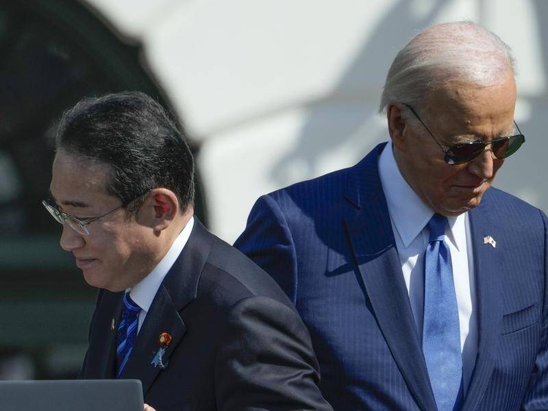 US President Joe Biden has welcomed Japanese Prime Minister Fumio Kishida to the White House. (AP PHOTO)