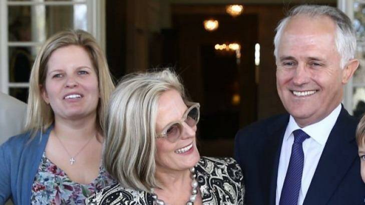 Prime Minister Malcolm Turnbull with daughter Daisy and Lucy Turnbull at his swearing in. Photo: Andrew Meares