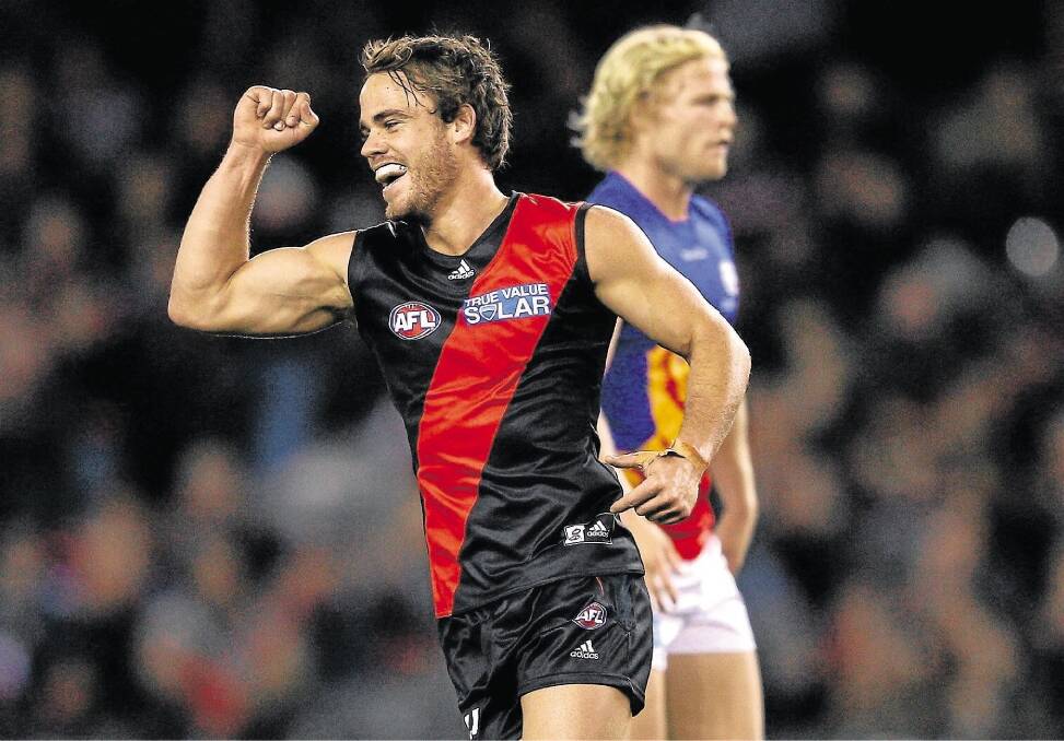 Sam Lonergan celebrates a goal during his playing days with Essendon. Launceston has lured Lonergan to return as playing coach. Picture: GETTY IMAGES