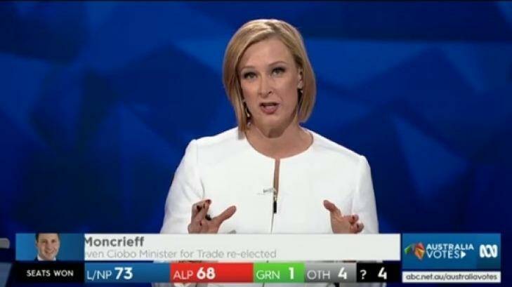 Leigh Sales and her panel put in a marathon effort on a drawn-out election night. Photo: ABC Screenshot