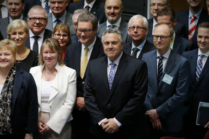 Ambassadors Joe Hockey and Alexander Downer joined Foreign Affairs minister Julie Bishop to pose for photos with Australian global heads of mission in Canberra for a meeting at Parliament House on Tuesday 28 March 2017. Photo: Andrew Meares  Photo: Andrew Meares