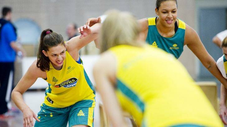 Marianna Tolo, pictured battling with Liz Cambage, says there is depth of talent in the Opals squad. Photo: Jay Cronan