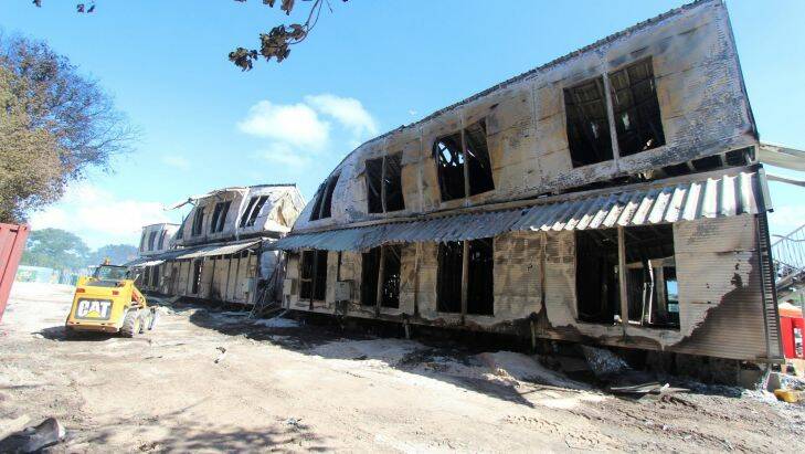 The Nauru detention centre - the accommodation buildings on 20 July - after the rioting and fires which destroyed much of it. THE AGE . news . 15 AUGUST 2013 . photo from Canstruct, the construction company rebuilding it . story by Bianca Hall  .