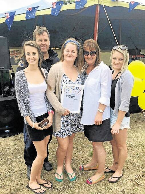 Georgia Richardson, centre, with her sister Abbie, dad Chris, mum Tamara Richardson and family friend Kirsten Forrest on Australia Day.