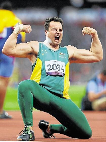 LONDON, ENGLAND - SEPTEMBER 07:  Todd Hodgetts of Australia celebrates during the Men's Shot Put F20 Final on day 9 of the London 2012 Paralympic Games at Olympic Stadium on September 7, 2012 in London, England.  (Photo by Michael Steele/Getty Images)