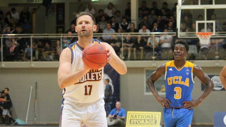 Brisbane Bullets veteran Anthony Petrie shoots a free throw on his way to 15 points for the game. Photo: Joshua Paterson