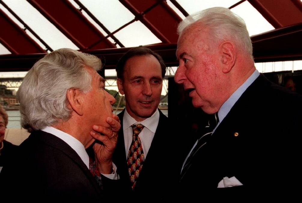 Former Labor prime ministers Bob Hawke, Paul Keating and Gough Whitlam in 1998. Photo: Steven Siewert