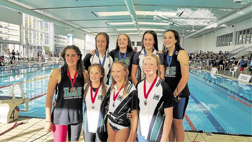 Launceston Aquatic Club relay swimmers, BACK: Chelsea Ford, Chelsea Savage, Mackenzie French and Brooke Cairns. FRONT: Dawson Howell, Jade Nichols, Alayna Mackirdy and Amy Muldoon.