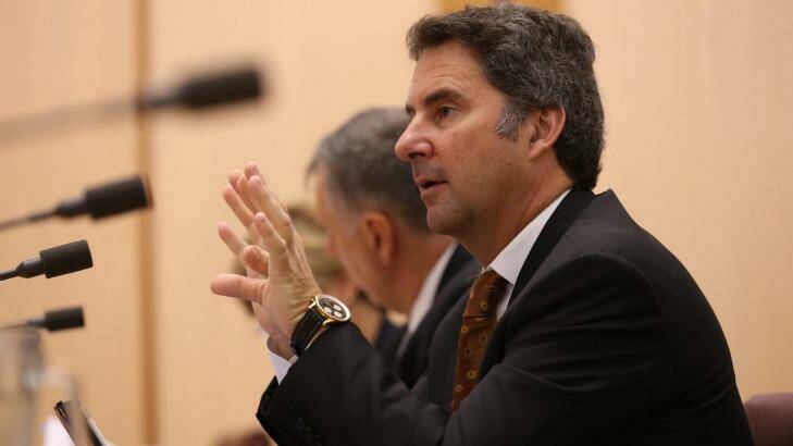 CSIRO chief executive, Larry Marshall, at a Senate committee hearing in on April 7. Photo: Andrew Meares