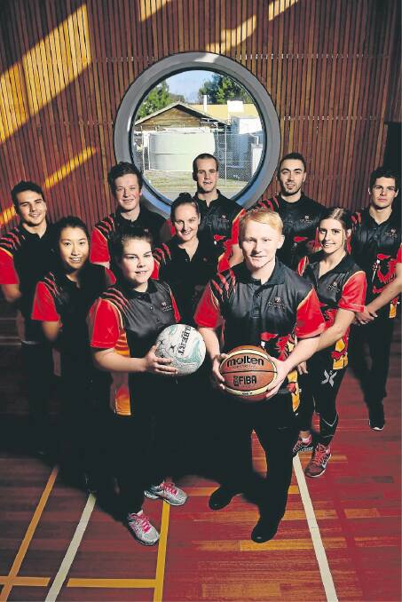 Macenzi Lloyd and Alex Donati at front; second row left to right, Trina Young, Hayley Lloyd, Rebecca Clifton; third row, Alex Quigley (coach), Will Smythe, Bradley Tuffin, Tyler Williams, Alex Williams. Picture: PHILLIP BIGGS