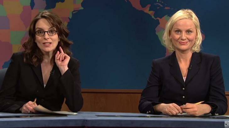 Tina Fey and Amy Poehler as Weekend Update news anchors on Saturday Night Live. Photo: YouTube