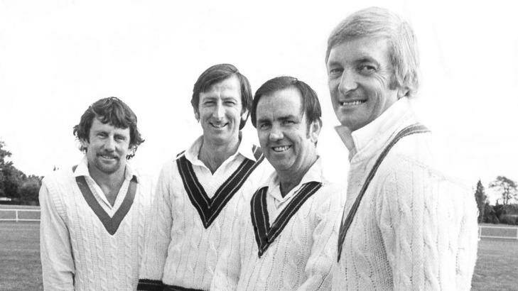 Captains lined up: Ian Chappell, Bill Lawry, Bob Simpson and Richie Benaud in 1977.