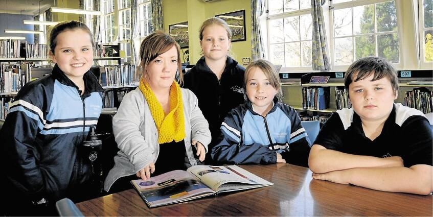 Lilydale District School  teacher Alison Venter with pupils, Kayla Sparkes 9, Sarah Torster 10, Brydee Nutting 10 and Dylan McFerran 10. Picture: Geoff Robson. 