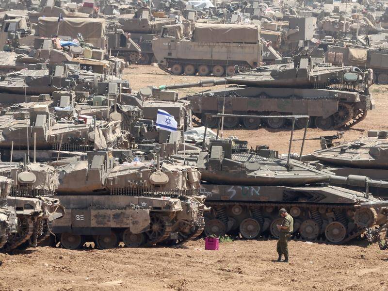 Israeli forces are bombarding parts of Rafah in southern Gaza and have amassed tanks at the border. (EPA PHOTO)