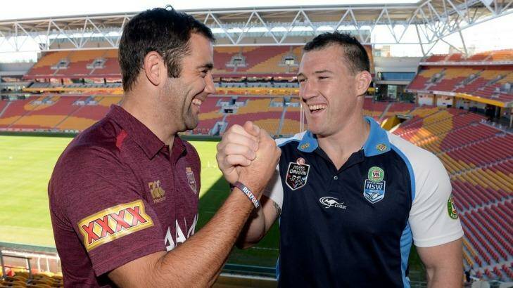 Paul Gallen and Cameron Smith at Suncorp Stadium on Tuesday. Photo: Bradley Kanaris/Getty Images