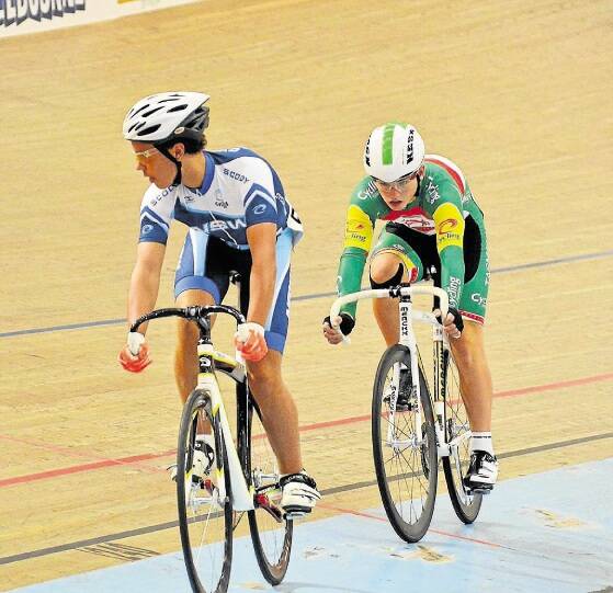 Ryan Lawson (right) in action during the 2015 Australian junior track cycling championships in Melbourne.