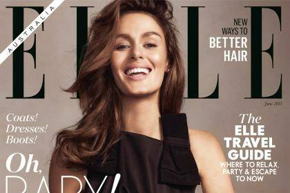 Nicole Trunfio and baby Zion as they will appear on the June cover of <i>Elle Australia</i>. Photo: Elle Australia