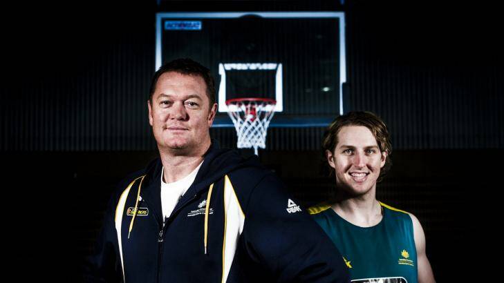 Boomers player Cameron Bairstow (right) has signed with the Chicago Bulls, where Australian assistant coach Luc Longley (left) won three NBA titles. Photo: Jay Cronan