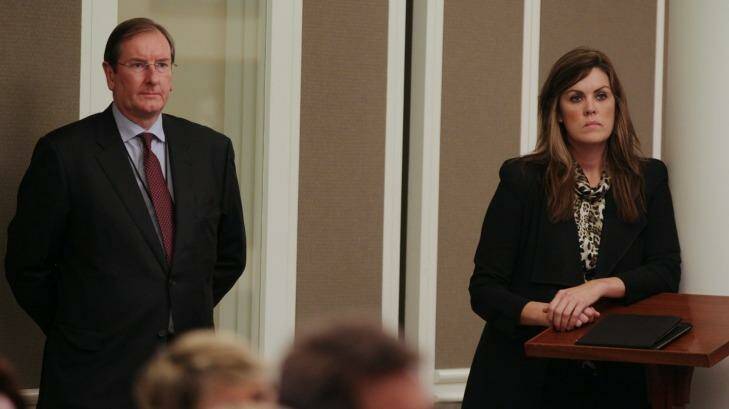 Liberal Party federal director Brian Loughnane and Peta Credlin, chief of staff to Tony Abbott. Photo: Alex Ellinghausen