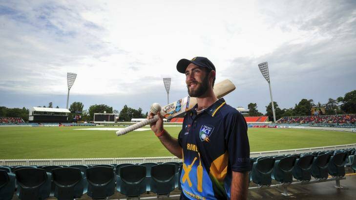 Glenn Maxwell smashed 136 for the Prime Minister's XI at Manuka Oval last year. Photo: Melissa Adams