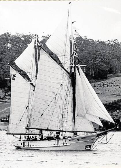 The ketch Defender on the Tamar River in 1988.
