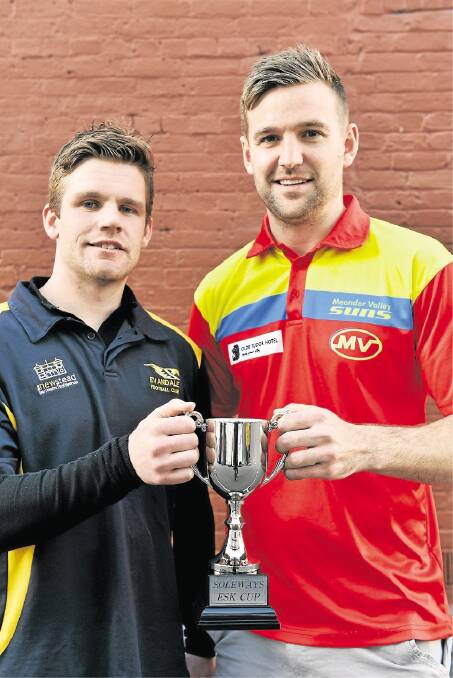 Evandale's James Conroy and Meander Valley's Alex Wadley are both hoping they will be the one left holding the trophy when they compete in their annual battle for the Soleways Esk Cup. Picture: SCOTT GELSTON