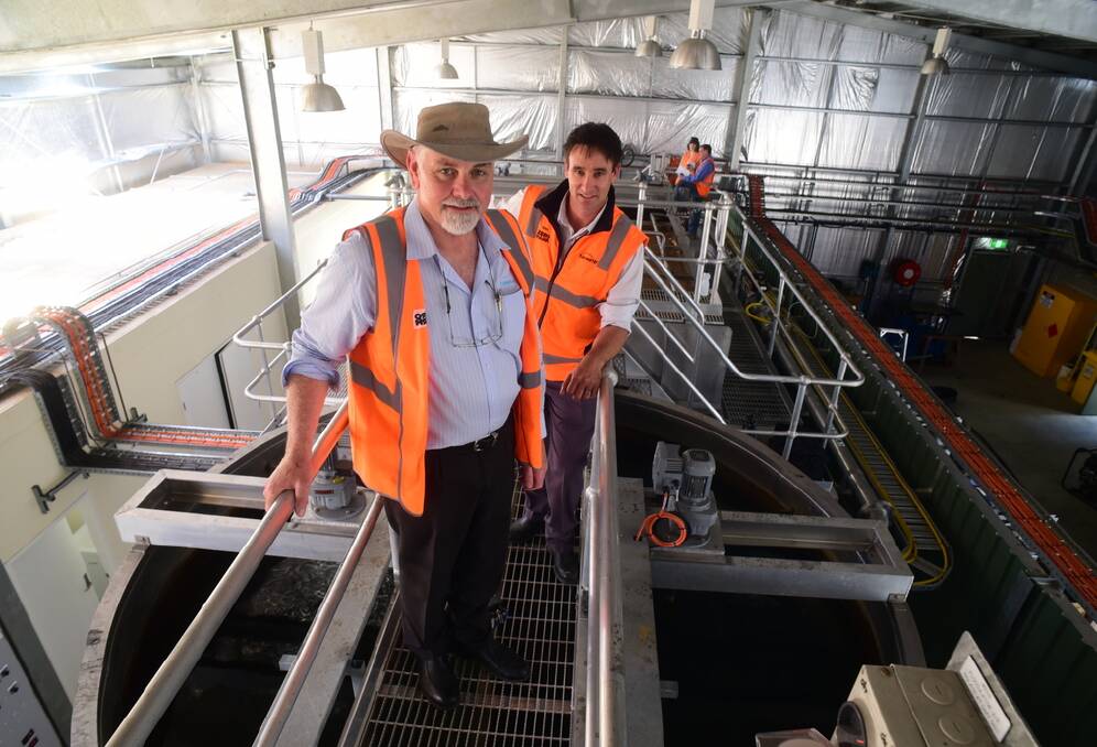 TasWater area manager regional services Larry Smith and regional water and wastewater services manager Mark McConnon in the treatment plant at Campbell Town. Picture: PAUL SCAMBLER
