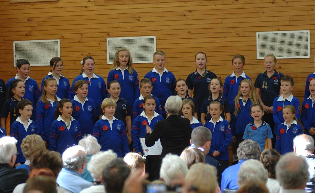 The Bridport Primary School choir performing on Anzac Day. Picture: Peter Sanders
