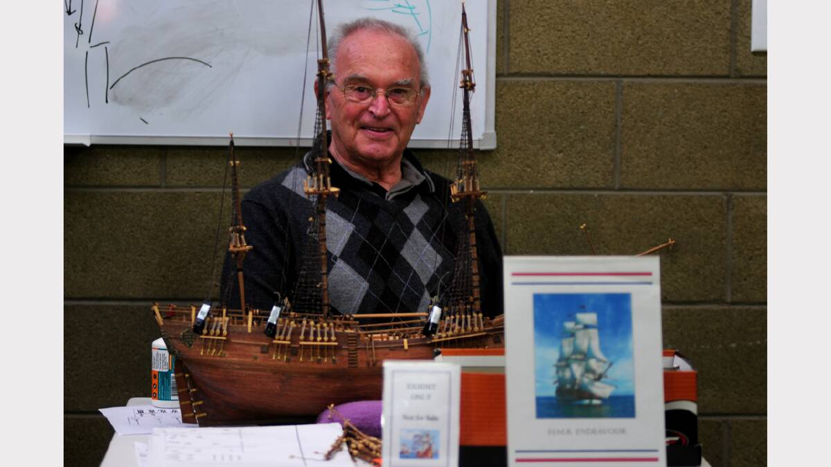 Tony Rothwell, of Launceston, works on his model of The Endeavour at Saturday's Bridport Easter Market. Picture: PETER SANDERS