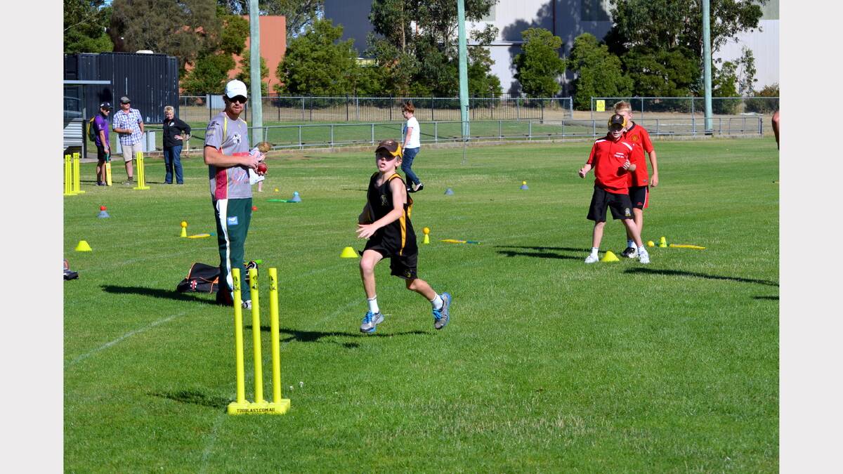 Keen young cricketers take part in a junior cricket clinic at Longford, coached by Tim Coyle and organised by beyondblue. Picture: Corey Martin