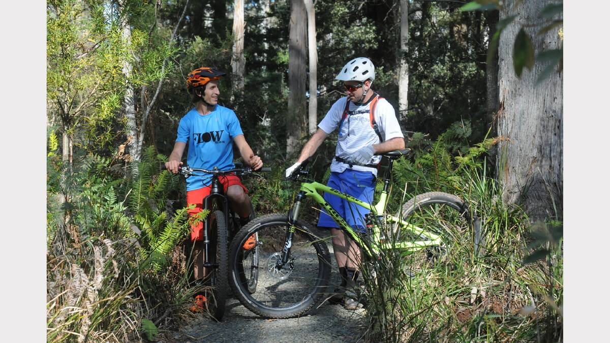 Flow Mountain Bike journalists Chris Southwood and Mick Ross have labelled Hollybank Bike Park "world class". Picture: PAUL SCAMBLER