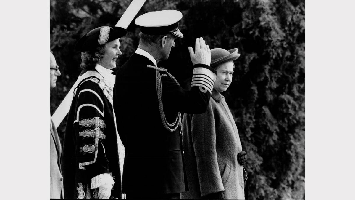 Queen Elizabeth and Prince Philip's 1988 royal visit | Lord Mayor of Hobart Doone Kennedy, Prince Philip and Queen Elizabeth during the Anzac march in Hobart.