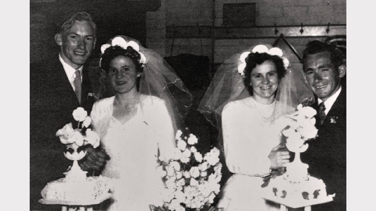 Maurie and Lenna Davis and Alice and Rex Nichols on their wedding day 65 years ago. Picture: SCOTT GELSTON