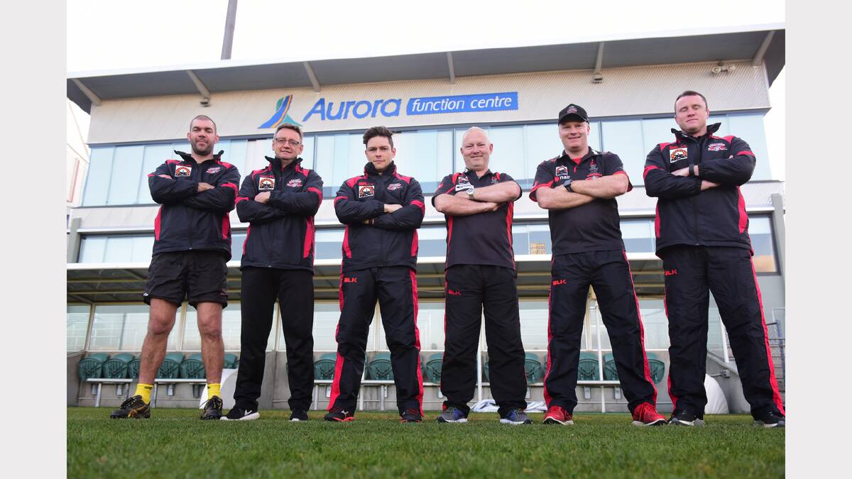North Launceston senior coaching staff Will Tatchell, Anthony Loone, head coach Zane Littlejohn, Stephen Crooks, Adrian Smith and Paul Holmes. Picture: PAUL SCAMBLER