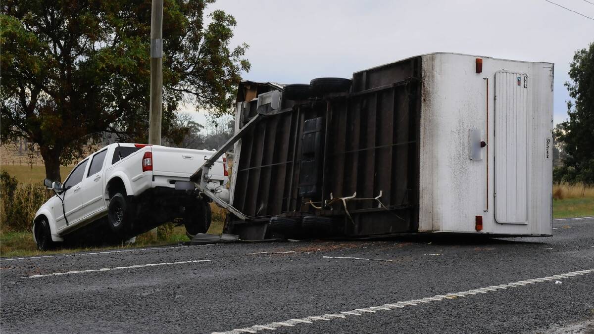 The crash south of Campbell Town on the Midland Highway. Picture: Neil Richardson