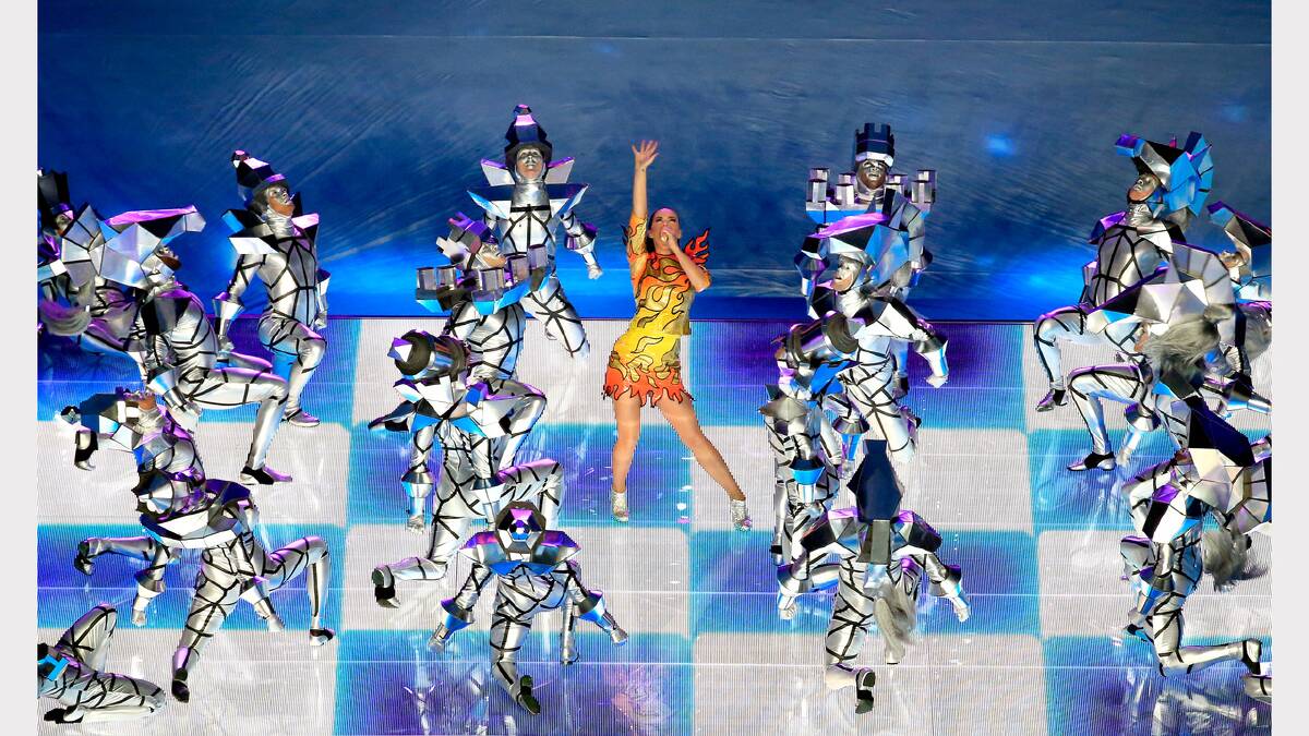  Singer Katy Perry performs with dancers during the Super Bowl... Launceston's Lockhart Brownlie was a "silver dancer". Picture: Getty Images