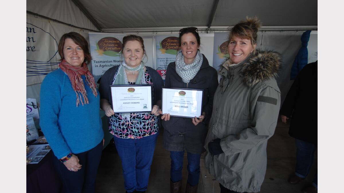 Tasmanian Women in Agriculture program manager Jo Nichols, Marcus Oldham leadership scholarship recipients Ashley Hobbins and Josie Archer with TWiA president Angela Saunders.