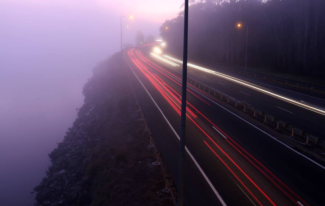 Traffic zips through a foggy Wednesday. Picture: Michael Ling, supplied