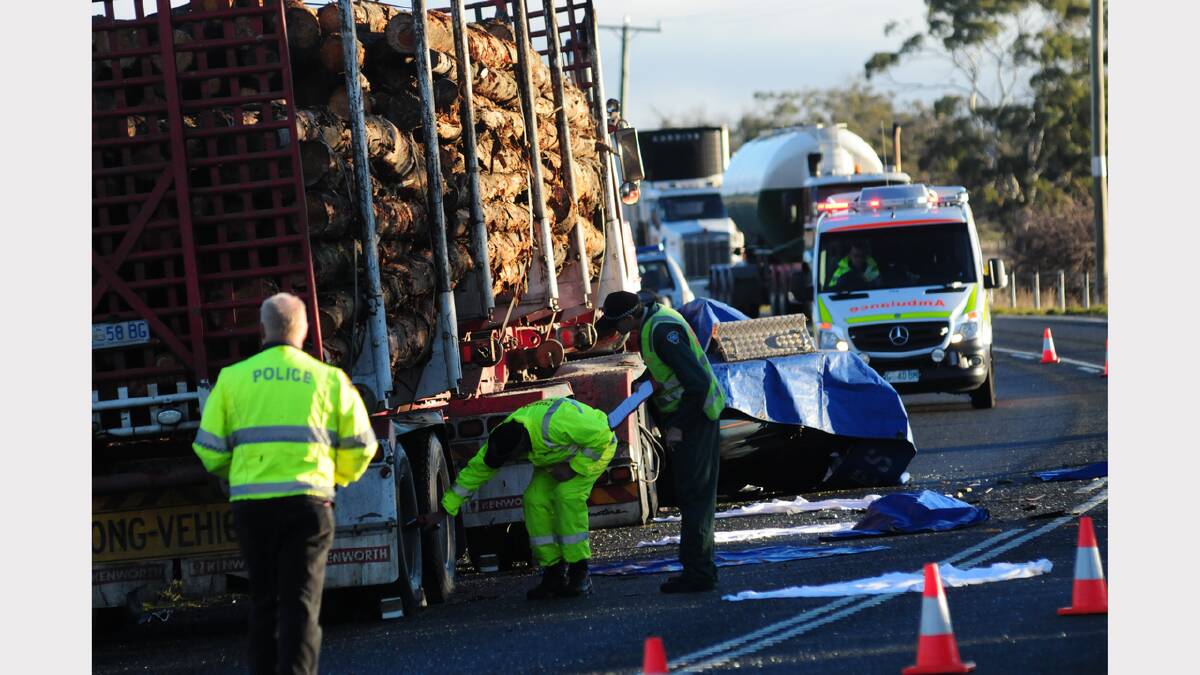 Investigations begin into the fatal crash at Ross this afternoon. Picture: Phillip Biggs