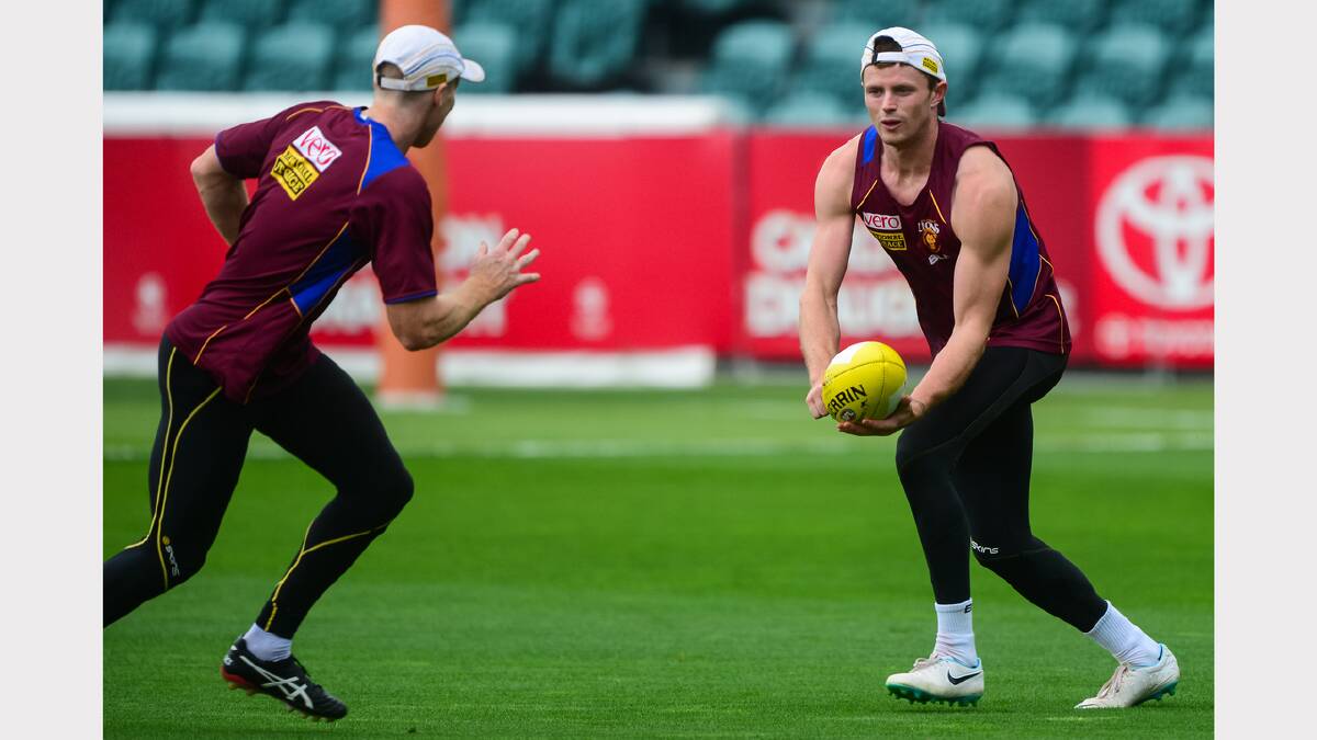 Hawthorn and Brisbane test out the grounds of Aurora Stadium ahead of the venue's first AFL match. Picture: Phillip Biggs