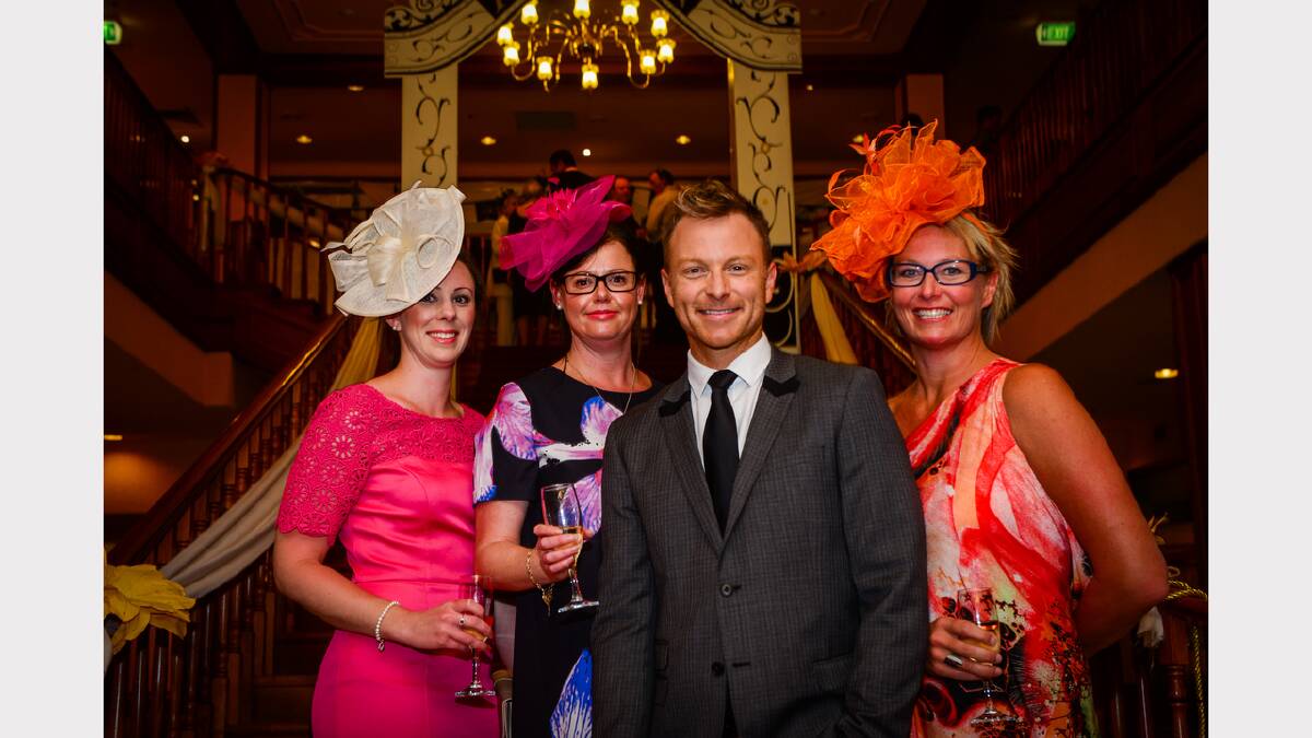 Stephanie Terry, of Exton, Lisa Hammersley, of Newnham, and Rebecca Brown, of Launceston, with entertainer Tim Campbell. Picture: Phillip Biggs