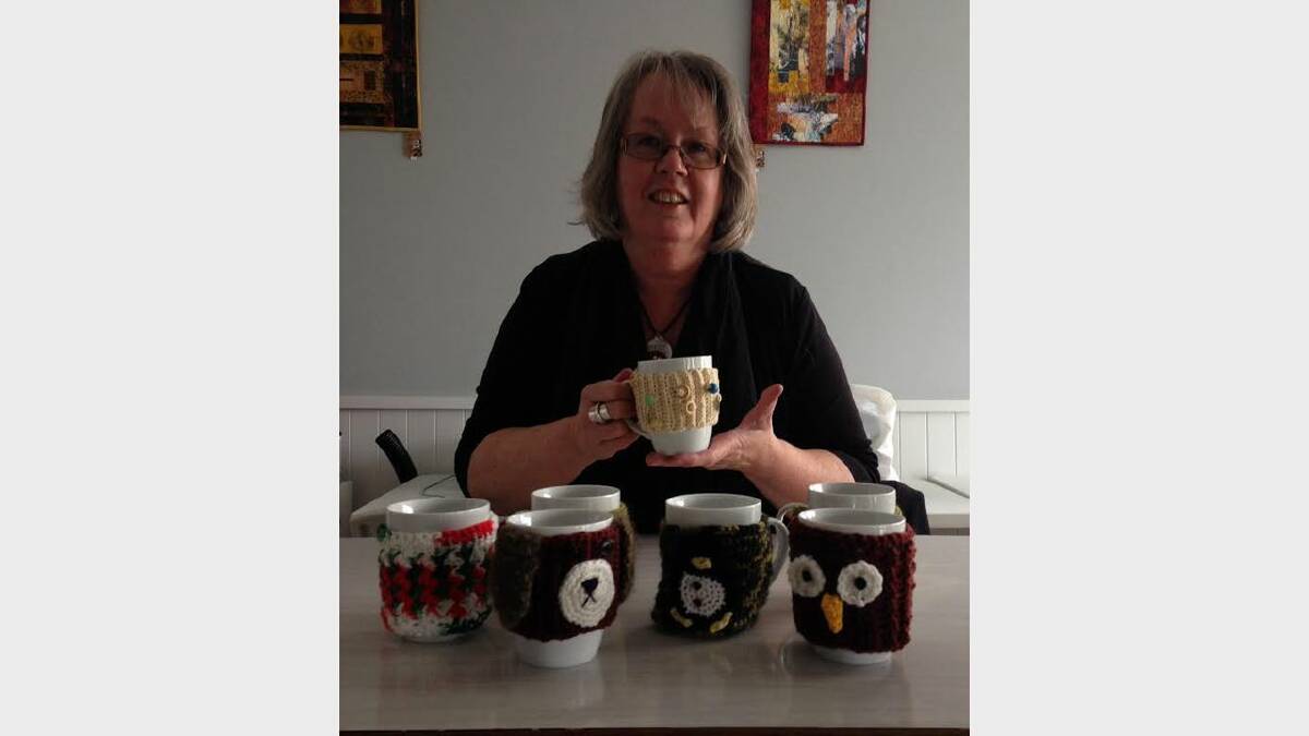 Cosiest Mug Competition co-ordinator Rita Summers with some of the cosies already entered.