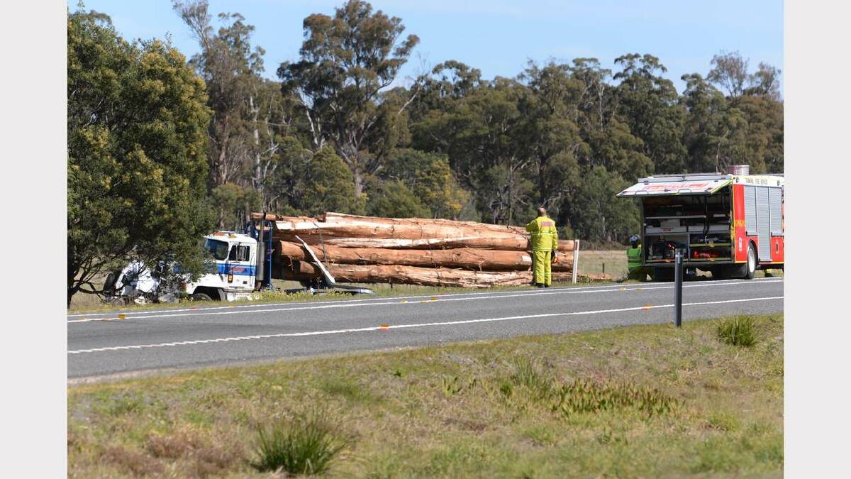 A log truck and a car have been involved in a crash on the Bass Highway near Prospect. Picture: Scott Gelston