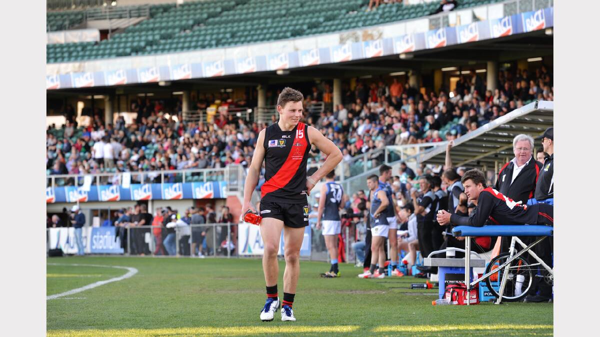 North Launceston's Jack Avent smiles near the end of the game between the Northern Bombers and Western Storm at Aurora Stadium. Picture: Rob Shaw