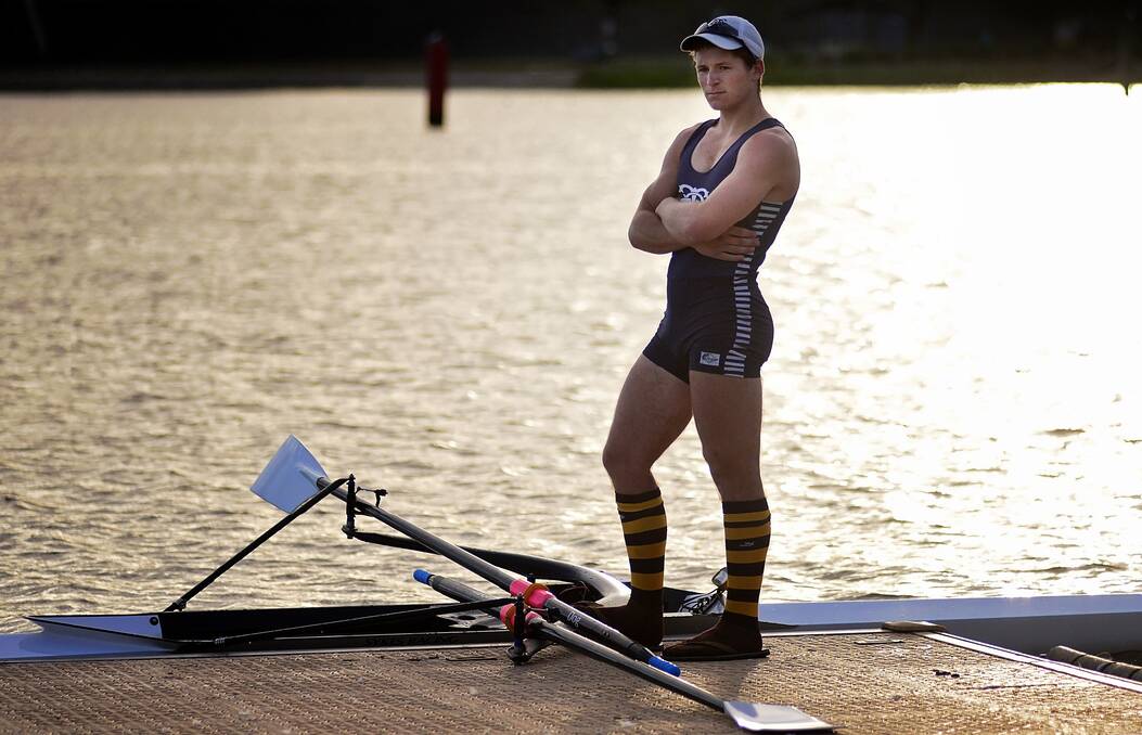 Tamar Rowing Club rower Henry Youl in training ... the 19-year-old heavyweight completed a clean sweep of seven wins from seven events at the Tasmanian championships. Picture: Phillip Biggs
