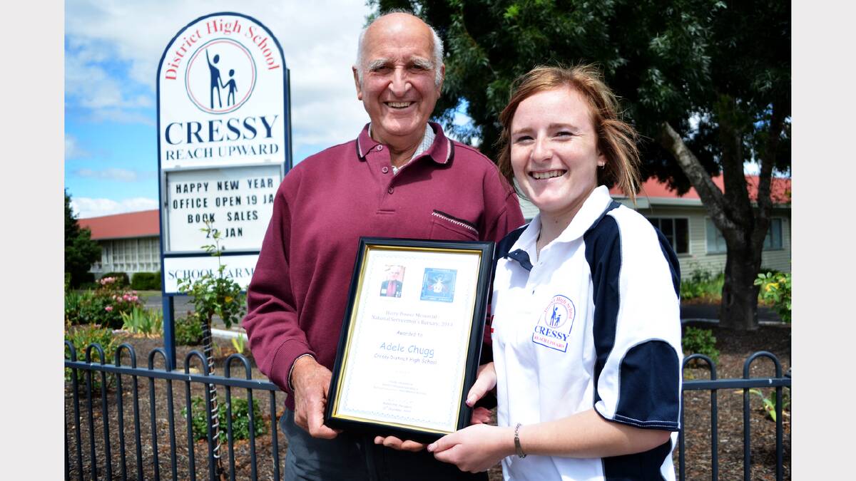 Northern Midlands National Service Association president Bob Pitt with grant recipient Adele Chugg, of Cressy.